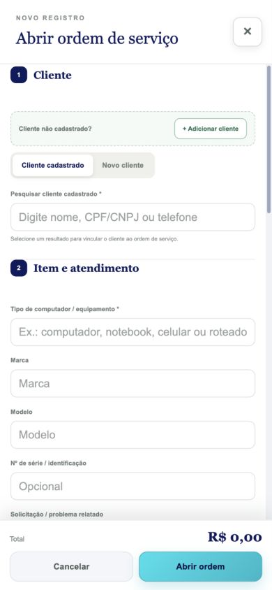 Sistema de gestão em dispositivo móvel sem dados de clientes